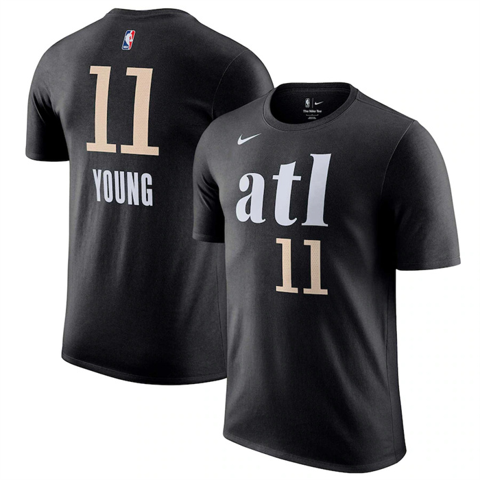 Men's Atlanta Hawks #11 Trae Young Black 2023/24 City Edition Name & Number T-Shirt